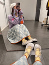 YANYAN KNITS Fall/Winter 2025: Wool plaid work jacket / Mid-length skirt YYK-YYW25-1421-LAN (Skirt: YYW25-1191)